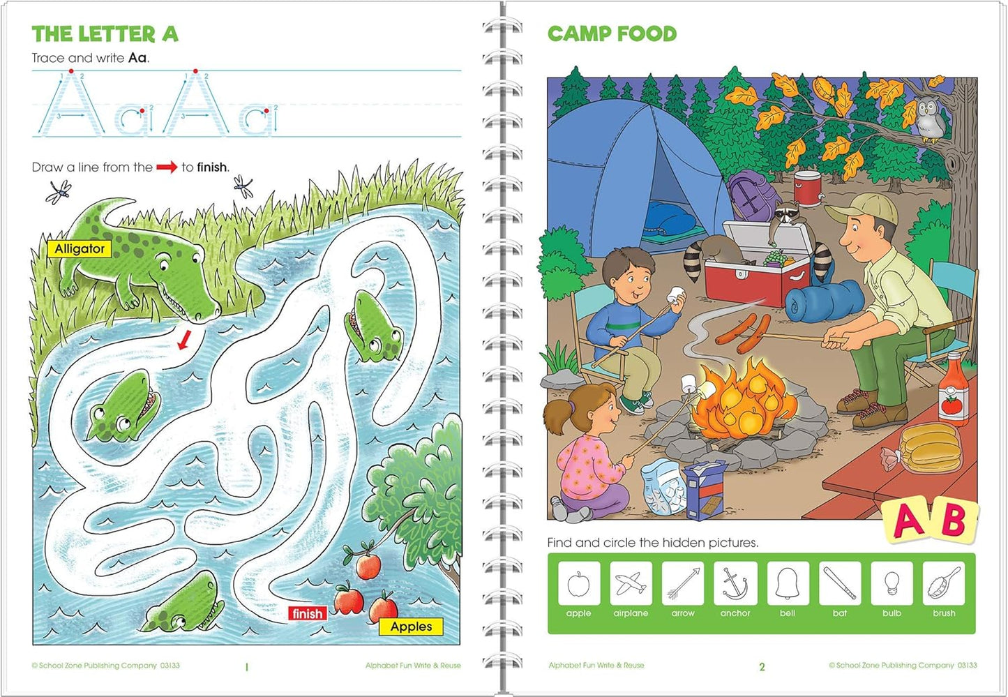 School Zone Alphabet Fun Write & Reuse™ Workbook: 52 Wipe-Clean Pages, Spiral-Bound, Pre-K, Preschool, Kindergarten, Letters & ABC Tracing, Early Learning, Ages 4–6, Includes Dry-Erase Marker
