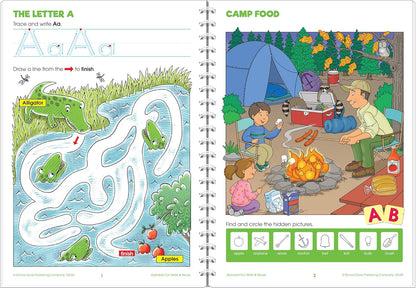 School Zone Alphabet Fun Write & Reuse™ Workbook: 52 Wipe-Clean Pages, Spiral-Bound, Pre-K, Preschool, Kindergarten, Letters & ABC Tracing, Early Learning, Ages 4–6, Includes Dry-Erase Marker