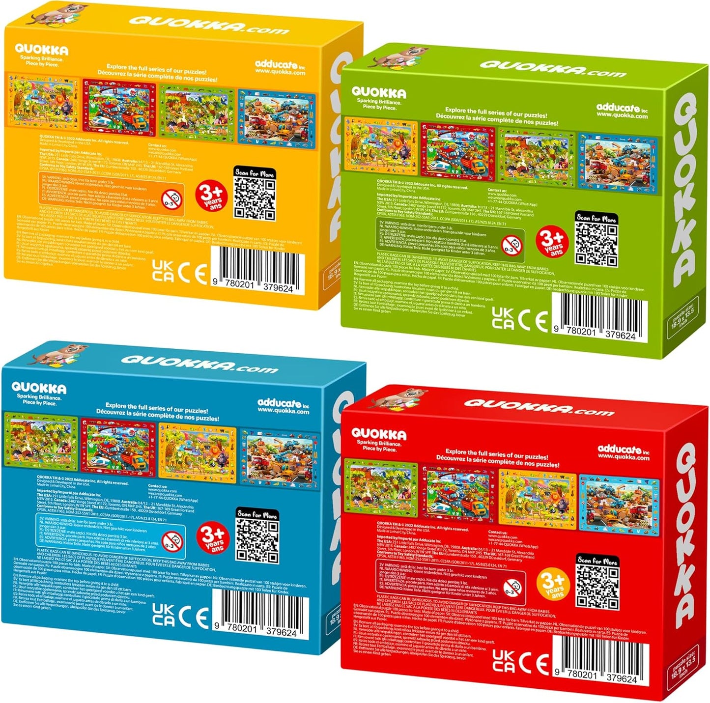 QUOKKA 100 Piece Puzzles for Kids Ages 4-6 - 4 Jigsaw Puzzles for Kids Ages 6-8 - Search and Find Game with Animals, Dinosaurs for Childrens 5-8 - Learning Educational Toys for Boys and Girls 8-11