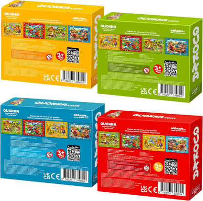 QUOKKA 100 Piece Puzzles for Kids Ages 4-6 - 4 Jigsaw Puzzles for Kids Ages 6-8 - Search and Find Game with Animals, Dinosaurs for Childrens 5-8 - Learning Educational Toys for Boys and Girls 8-11