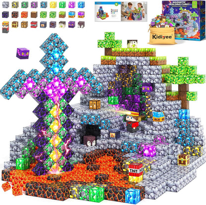 Magnetic Blocks, Build Mine Magnet World Forest Farm Edition, Magnetic Building Blocks for Kids Ages 4-6 6-8 8-12, Sensory STEM Toys for Boys & Girls