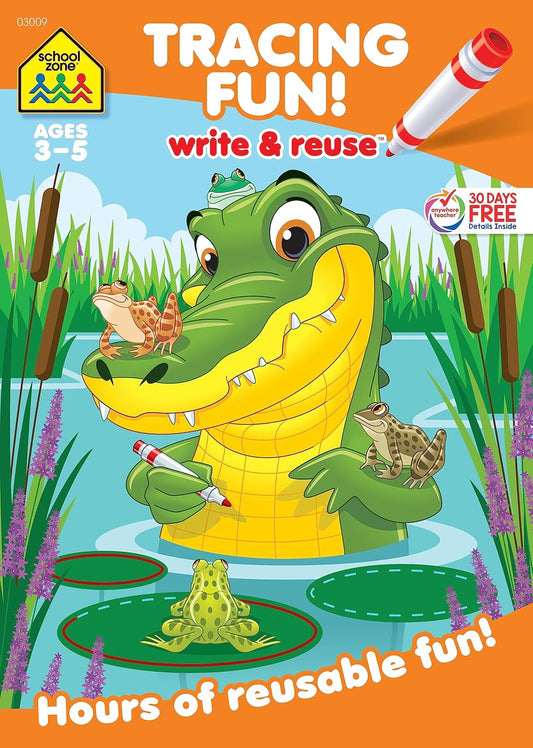 School Zone Tracing Fun! Write & Reuse Workbook: 26 Wipe-Clean Pages, Preschool, Kindergarten, Write-On Learning, Write and Wipe, Shapes, Letters, Alphabetical Order, Writing Practice, Ages 3-5