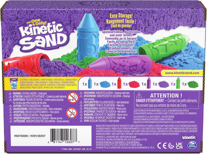 Kinetic Sand, Stamp N' Roll Crayon Multi-Pack with 12 oz Purple, Green, Blue & Red Play Sand, Toddler Toys, Arts and Crafts Kids Toys for Girls & Boys Ages 3 and up