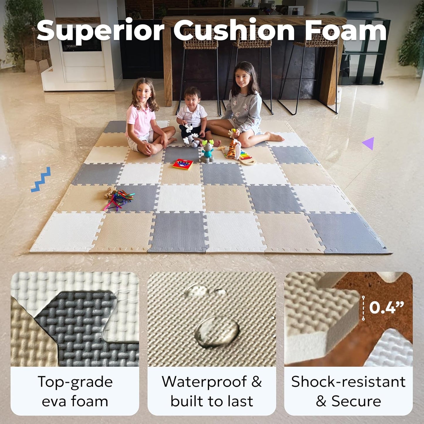 MioTetto Baby Play Mat, Soft Foam Floor Tiles for Kids. Adjustable Interlocking Foam Tiles, Fits with 50x50 Playpen Baby mat for Crawling & Development, Safe & Non-Toxic Playmat for Babies 6-12 Months