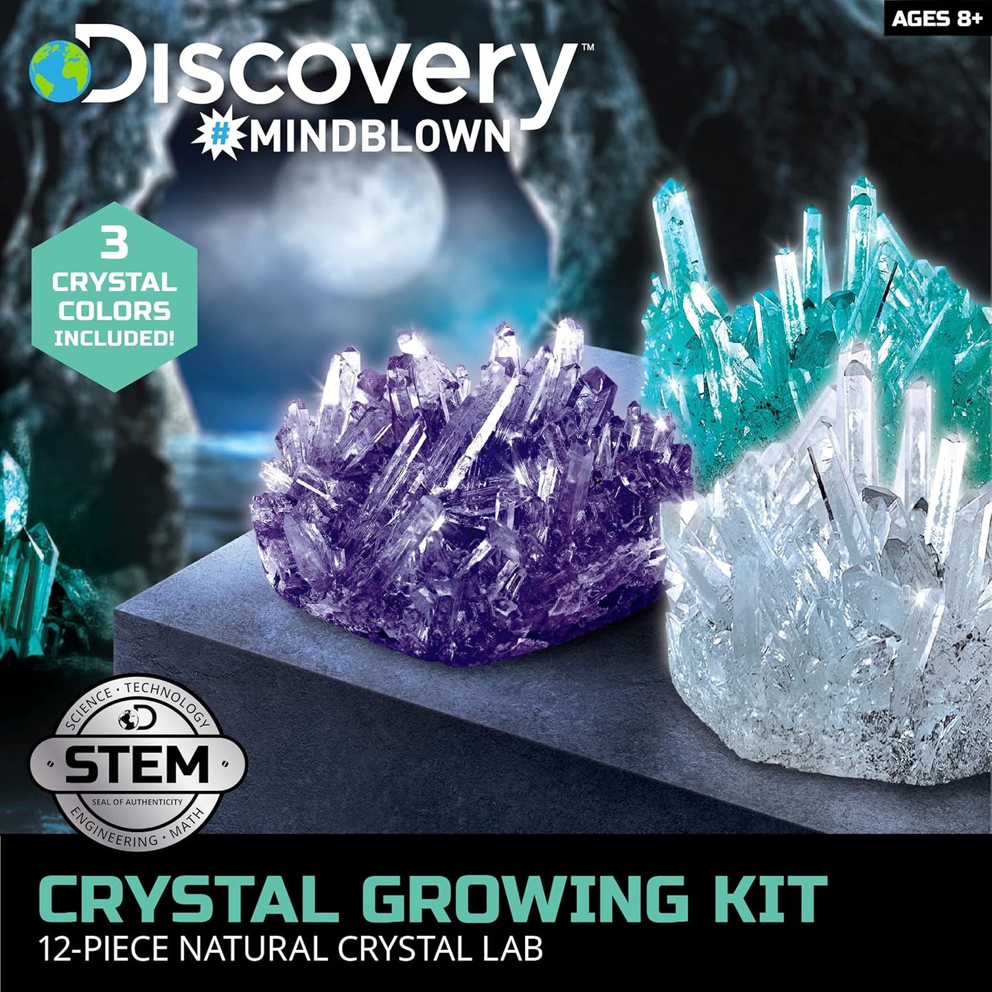 Discovery™ 12-Piece Lab Crystal Growing Kit, Grow Colored Crystals, Includes Mold Shapes and Magnifying Glass, Fun Chemistry and Geology Educational Science STEM Set