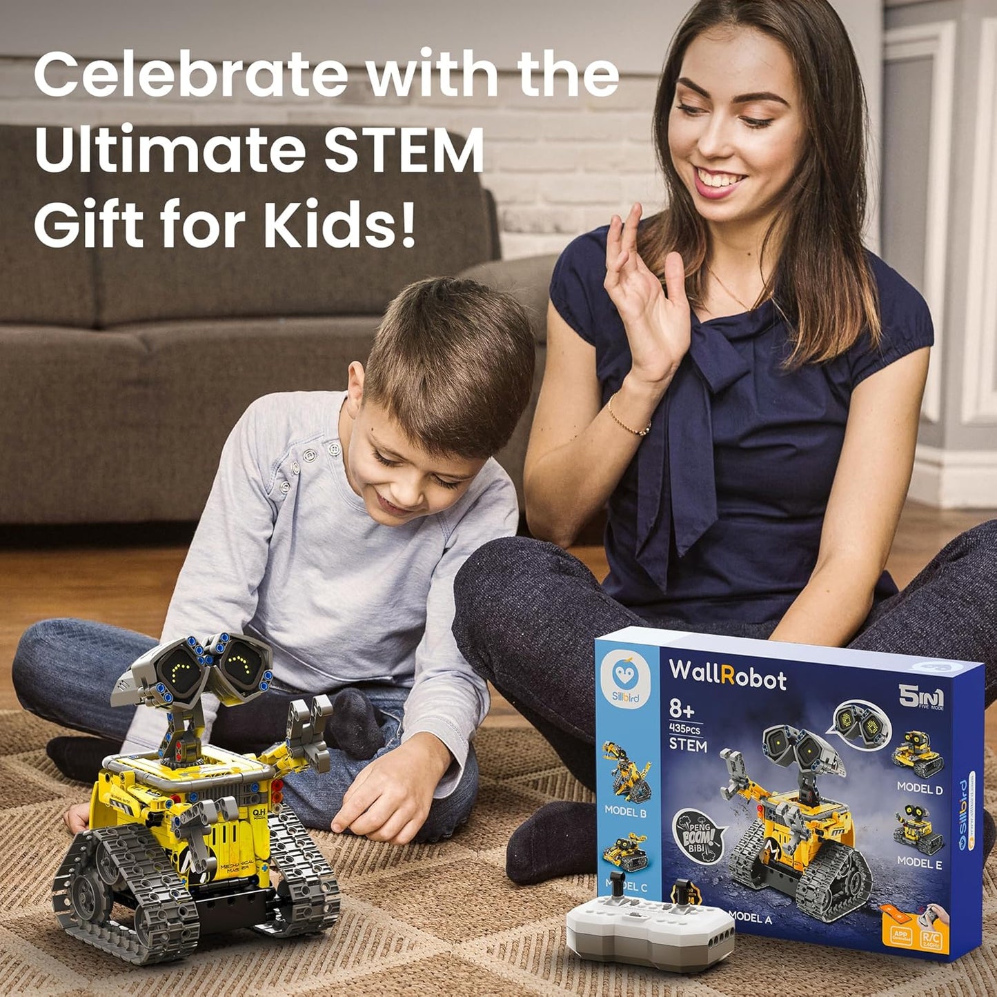 Sillbird Robot Building STEM Kit with Remote Control for Boys Ages 8-14, Technic Coding Gifts for Kids Birthday, Buildable 5in1 Robotics Toy with 596 Pieces