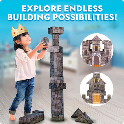 NATIONAL GEOGRAPHIC Kids Jumbo Cardboard Building Blocks – 40 Heavy-Duty Bricks in 3 Sizes, Build & Learn with Game Spinner & Activity Cards for Kids 3+, Indoor Play Construction Toy for STEM Learning