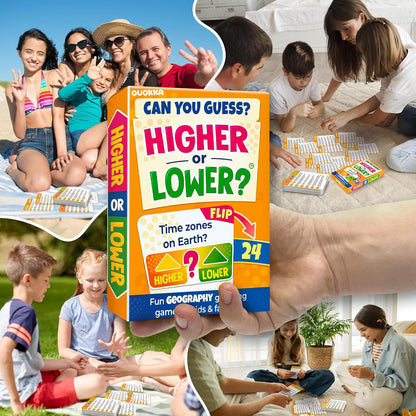 QUOKKA Trivia Board Games for Kids and Adults – Family Board Games for Family Game Night – Higher or Lower Trivia Cards for Kids 8-12 – Guess Fun Questions – Educational Card Game for Families&Teens