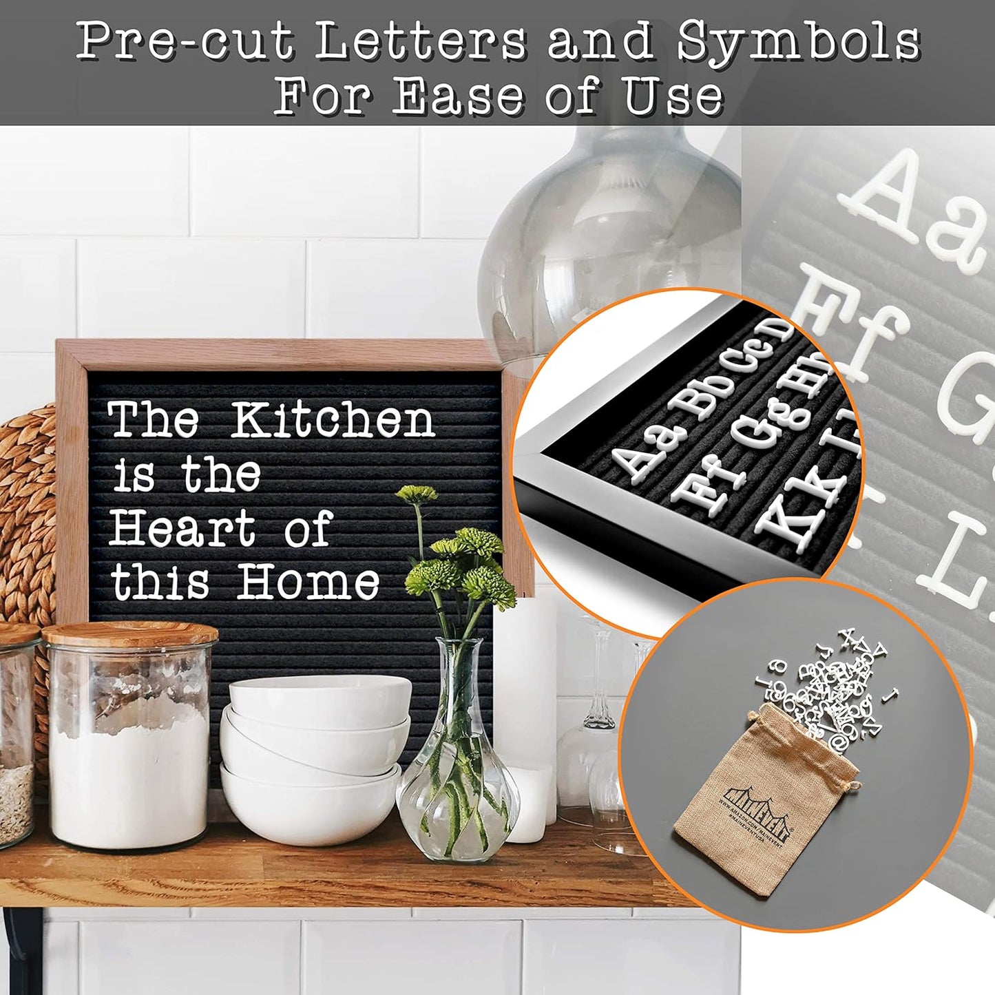 Skinny Felt Board Letters Only Set NO BOARD INCLUDED, Rae Inspired Font Farmhouse Decor Accessory, 2 Inch White Plastic Letters Numbers Symbols For Changeable Felt Letter Board Message Bulletin