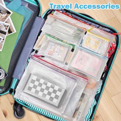 Krvyrn Mesh Zipper Pouches, 12 Pack A3 Waterproof Zipper Pouches for Board Game Storage, Puzzle Storage, Office and School Supplies, Home, Travel Organizer