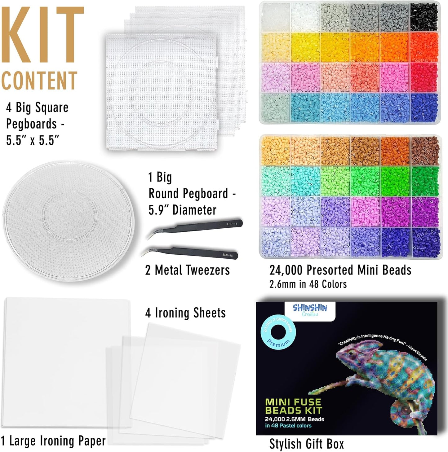 XXL Fuse Beads kit, Melty Melting Beads for Kids Crafts | Iron for Kids kit - Fuse pegboards. Compatible Bulk beados Storage - 22000pcs 5mm