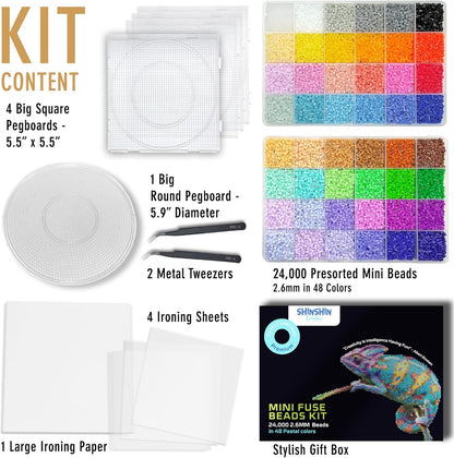 XXL Fuse Beads kit, Melty Melting Beads for Kids Crafts | Iron for Kids kit - Fuse pegboards. Compatible Bulk beados Storage - 22000pcs 5mm