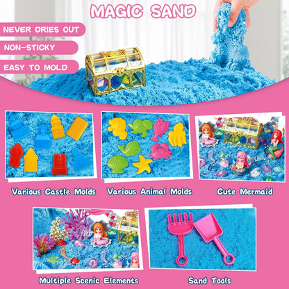 Dinosaur Sensory Bin with Lid, 2.64lbs Magic Sand, Dino Figures, Skeletons & Archaeology Tools, Sensory Sand Kit Dinosaur Toys for Kids 3 4 5 6 7+ Year Old Boy Toddler Birthday Gift Christmas