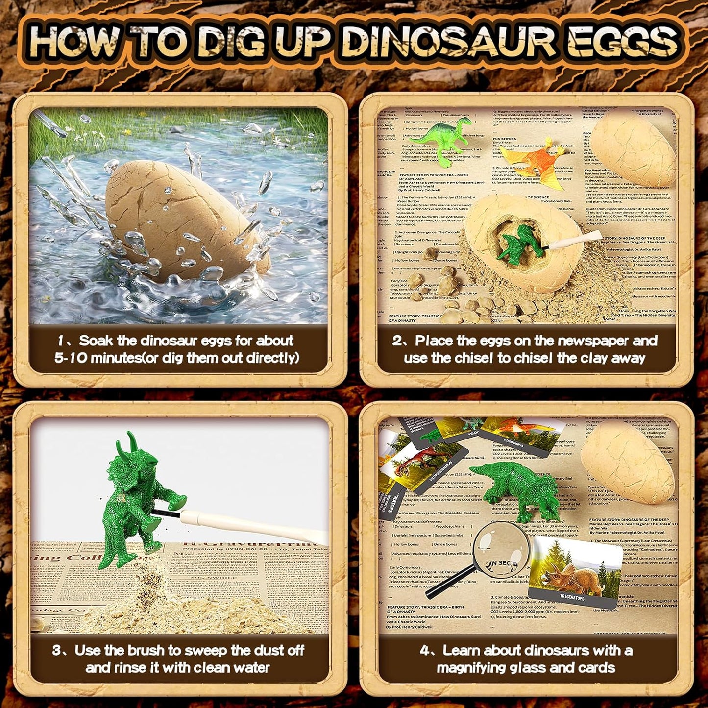 24 Dinosaur Eggs Dig Kit Toys for Kids, Dinosaur Eggs Excavation Kit with Magnifier, Easter Basket Stuffers, Science STEM Birthday Party Favors Gifts for Boys Girls Age 3 4 5 6 7 8 9 10 + Years Old
