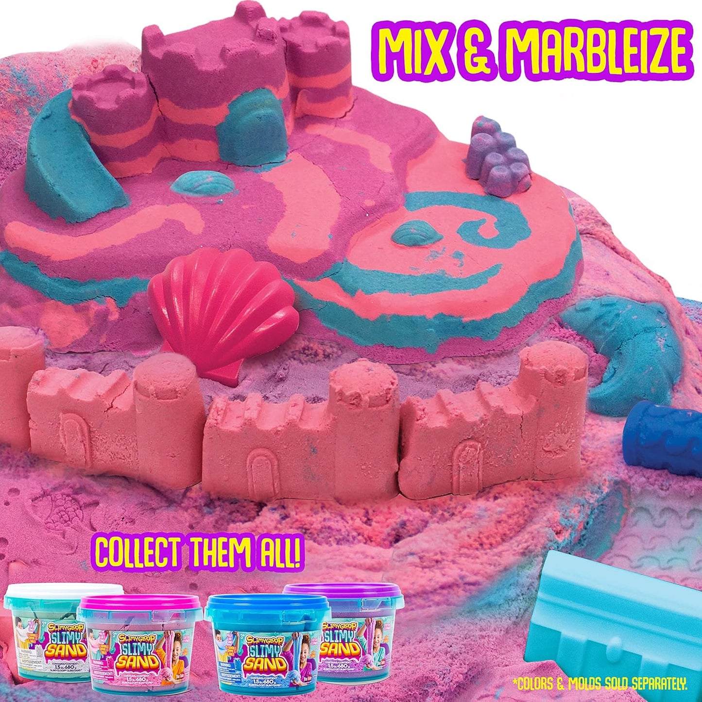 SLIMYSAND by Horizon Group USA, 1.5 Lbs of Stretchable, Expandable, Moldable Cloud Slime, Non Stick, Slimy Play Sand in A Reusable Bucket, Blue- A Sensory Activity , Light Blue