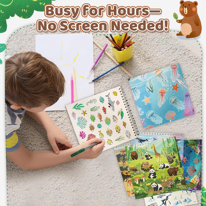 Animal Sticker Book for Toddlers 2-4 Years Sticker Activity Book for Kids with 12 Scenes & 12 Coloring Pages Toddler Travel Essential Quiet Time Activities