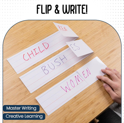Essex Wares - 50 Pack - White - 16" Wide x 3" Tall Dry Erase Sentence Strips - Sentence Strips Cardstock - Reusable & Double Sided (Ruled & Blank) Sentence Strips for The Classroom, Home, Office