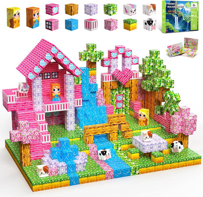 Magnetic Blocks, 150PCS Magnetic Building Blocks, Stacking Magnets for Kids, Sensory Toy for STEM Constructions Magnet Blocks for Girls Age 3+, Christmas Birthday Gifts (Snow Castle)