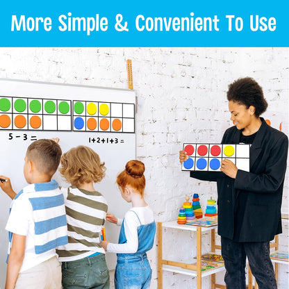 Magnetic Ten-Frame Set, 6 Frames & 66 Colorful Star-Shaped Counters Ten Frame Math Games Manipulative Counting Toys for Kindergarten Preschool, 6 Colors & 2 Markers (Fridge & Hand-held)