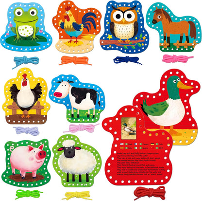 SpriteGru 9 Pieces Kids Lacing Cards, Double Sided Sewing Cards in 9 Vehicle Cards with 9 Colorful Laces, Imagination Development Lacing Toys Games for Children Educational and Learning Activity