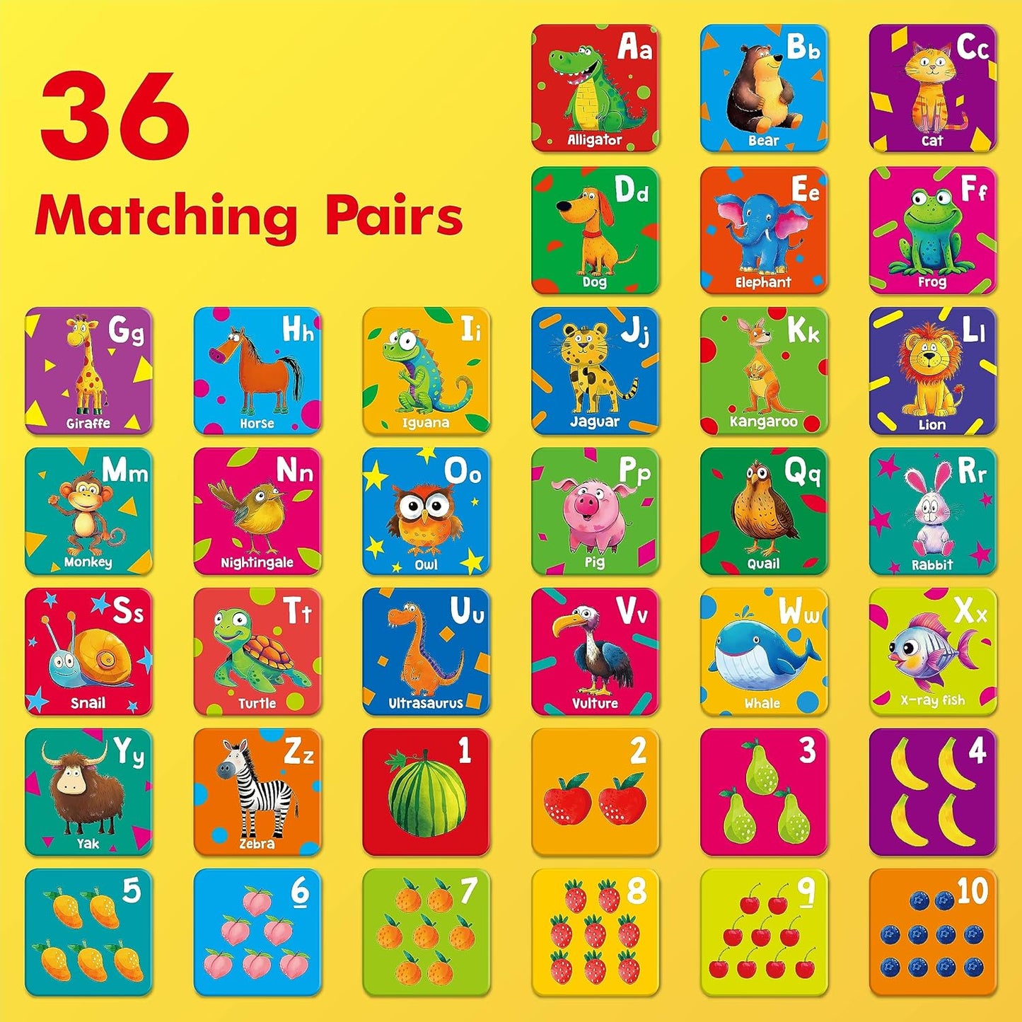 Hebayy 72 PCS Memory Matching Game, Real Animal Matching Cards for Toddlers 36 Pairs Memory Cards for Preschool 4 5 6 Years Old