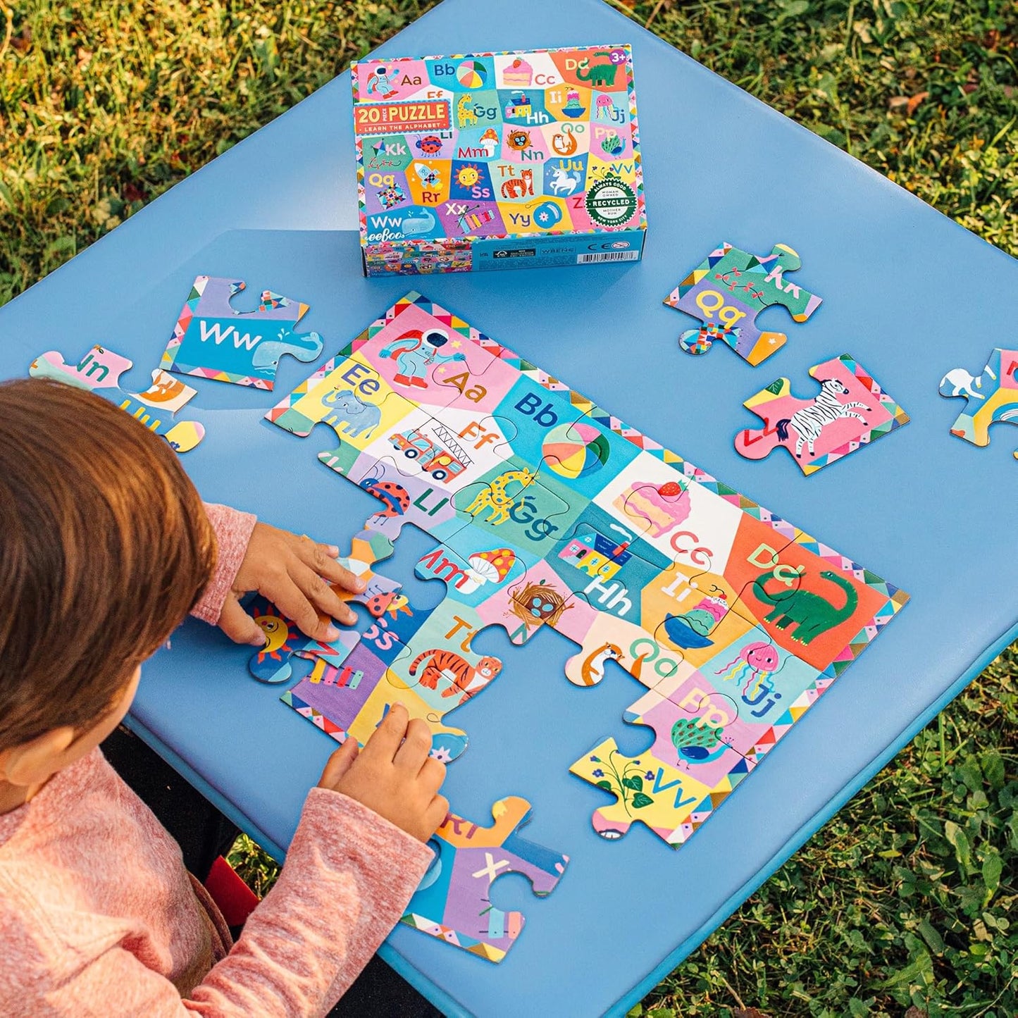 eeBoo 20 Piece Giant Floor Puzzle - Learn The Alphabet Children's Puzzle Letters & Object Themed, Large Pieces for Small Hands to Develop Motor Skills