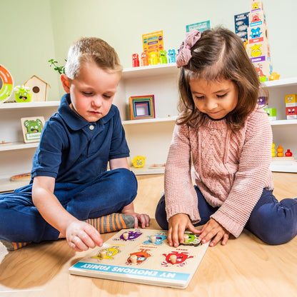 Open The Joy My Emotions Family Peg Puzzle – Emotional Recognition & Social Skills Puzzle for Kids | Montessori-Style Wooden Puzzle with 6 Emotion Pieces | Ages 4+