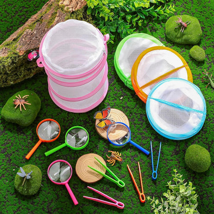 8 Sets Mini Butterfly Cage for Kids with Magnifier and Tweezer Butterfly Catching Kit Outdoor Explorer Kit Butterfly Habitat Net Insect Mesh Cages Butterfly Enclosure Bug Pop Terrarium up