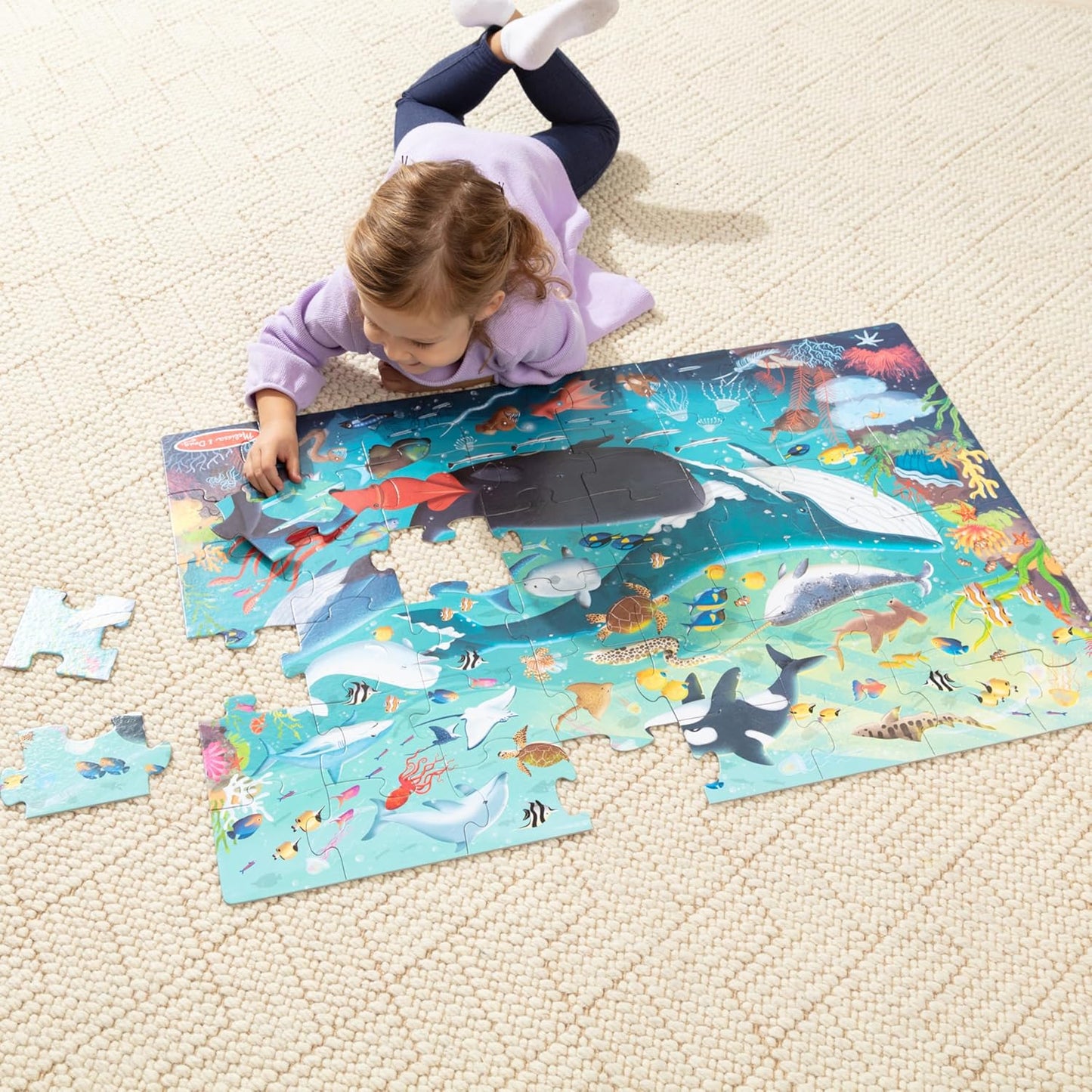 Melissa & Doug Underwater Jumbo Floor Puzzle, 48-Piece Ocean-Themed Jigsaw Puzzle with Sea Animals and Illustrated Guide, 3 x 2 Foot Kids Puzzles for Toddlers Ages 3+
