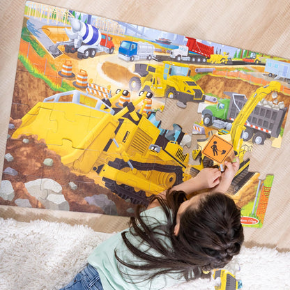 Melissa & Doug Building Site, Construction Themed Jumbo Floor Puzzle, 48‑Piece Construction Vehicle Jigsaw Puzzle, 3 x 2 Foot Toddler Puzzles for Kids Ages 3+