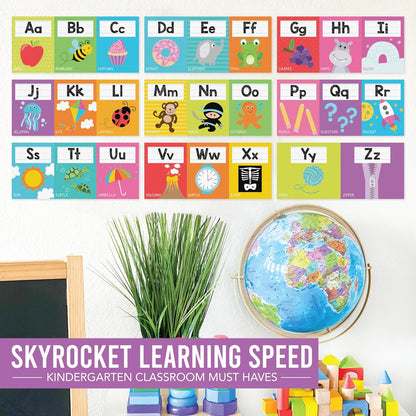 Hadley Designs Alphabet for Classroom Wall Decor - ABC Posters for Classroom Wall Chart Preschool & Kindergarten, ABC Letters & Number Line Elementary, Alphabet Cards, Pastel Classroom Decor