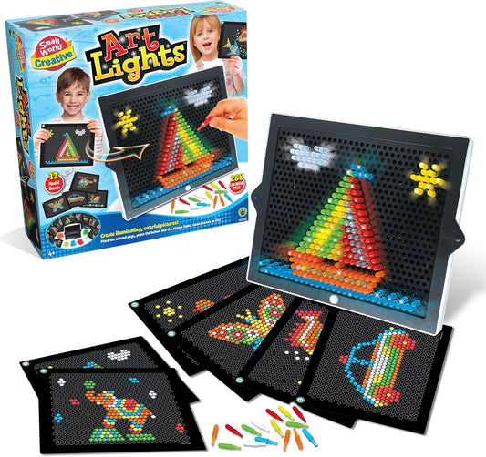 Small World Toys Art Lights, Montessori Light-Up Peg Board for Kids, STEM Educational Retro Toy with 12 Templates & 288 Bright Pegs, Creative Hands-On Activity for Fine Motor Skills, Gift for Ages 4+