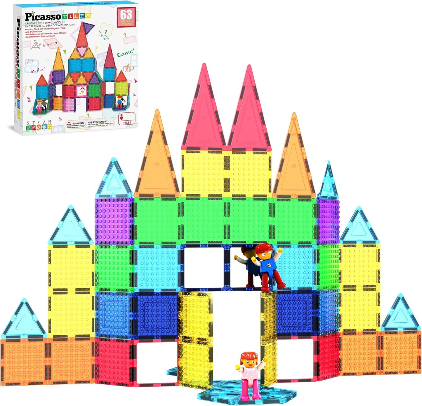 PicassoTiles 333pcs Magnetic Brick Tile and Magnetic Tile Combo Set, Action Figures included, Building Blocks STEM Toys, Educational Montessori Preschool Toddler classroom learning toys, Kids activity