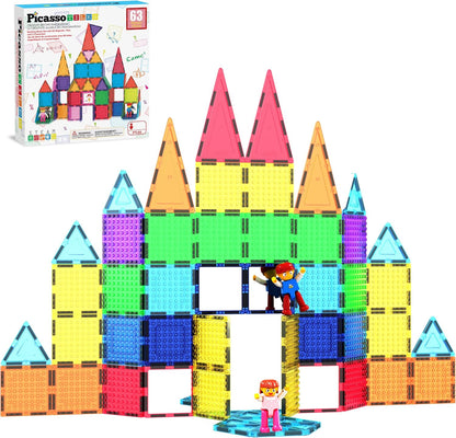 PicassoTiles 333pcs Magnetic Brick Tile and Magnetic Tile Combo Set, Action Figures included, Building Blocks STEM Toys, Educational Montessori Preschool Toddler classroom learning toys, Kids activity