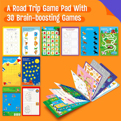 Logic Puzzles Game Pad, 30 Reusable & Erasable Logical Thinking Games-Sudoku, Scavenger Hunt, Math Games, Dry Erase Brain-Boosting Puzzles Activities Pad for Kids, Road Trip, Airplane & Car Travel