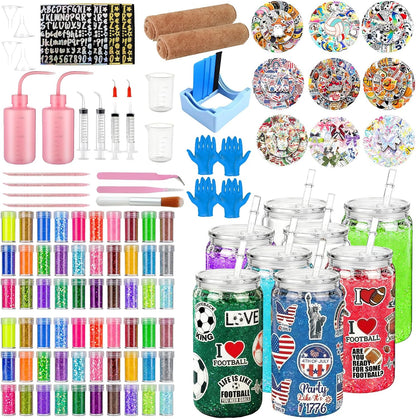 Bumaeu 61Pcs Snow Globe Tumbler Starter Kit Includes 16oz Double-Wall Acrylic Snowglobe Cups Suitable for Beginners DIY Kit Includes Glitters Stickers and Accessories