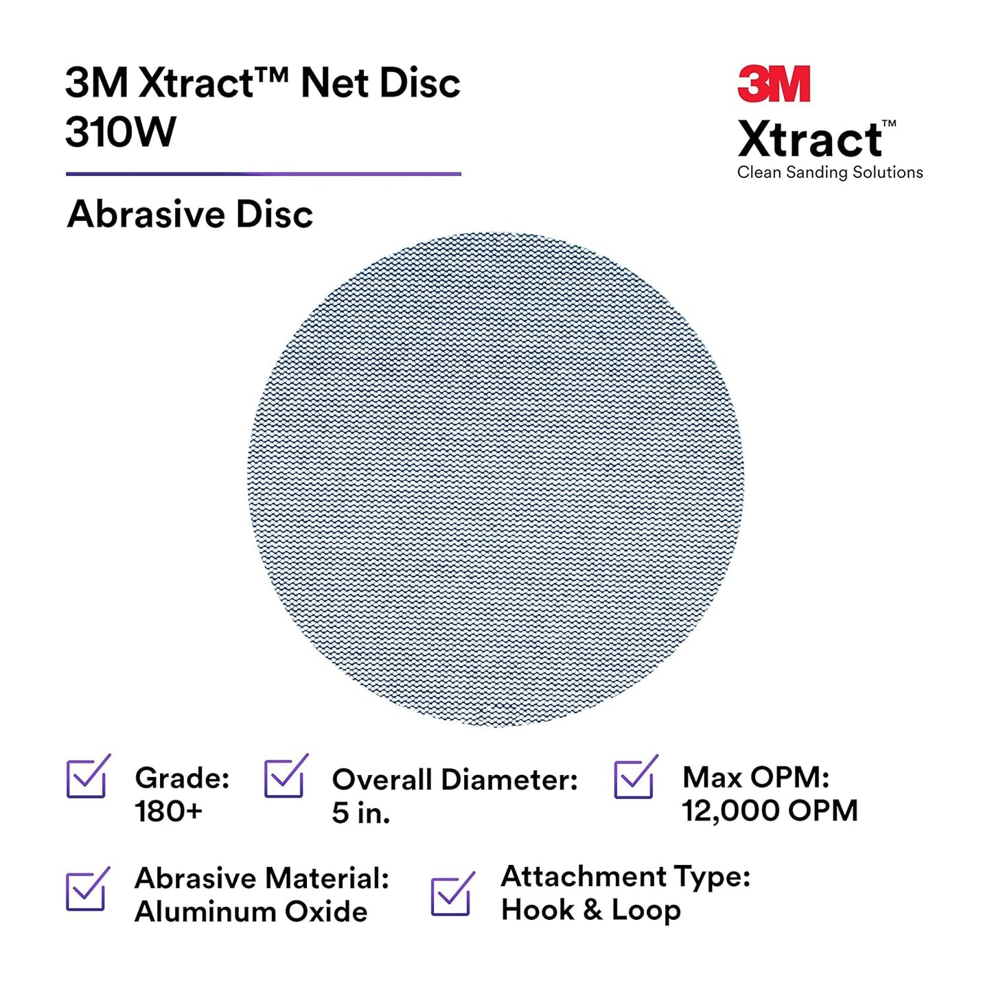 3M Xtract Net Disc 310W, 320+, 8 in, Die 800L, Pack of 50 Hook and Loop Sanding Discs, Virtually Dust-Free, Value Option for Metal, Wood, Composites, Stock Removal, and Fine Finishing
