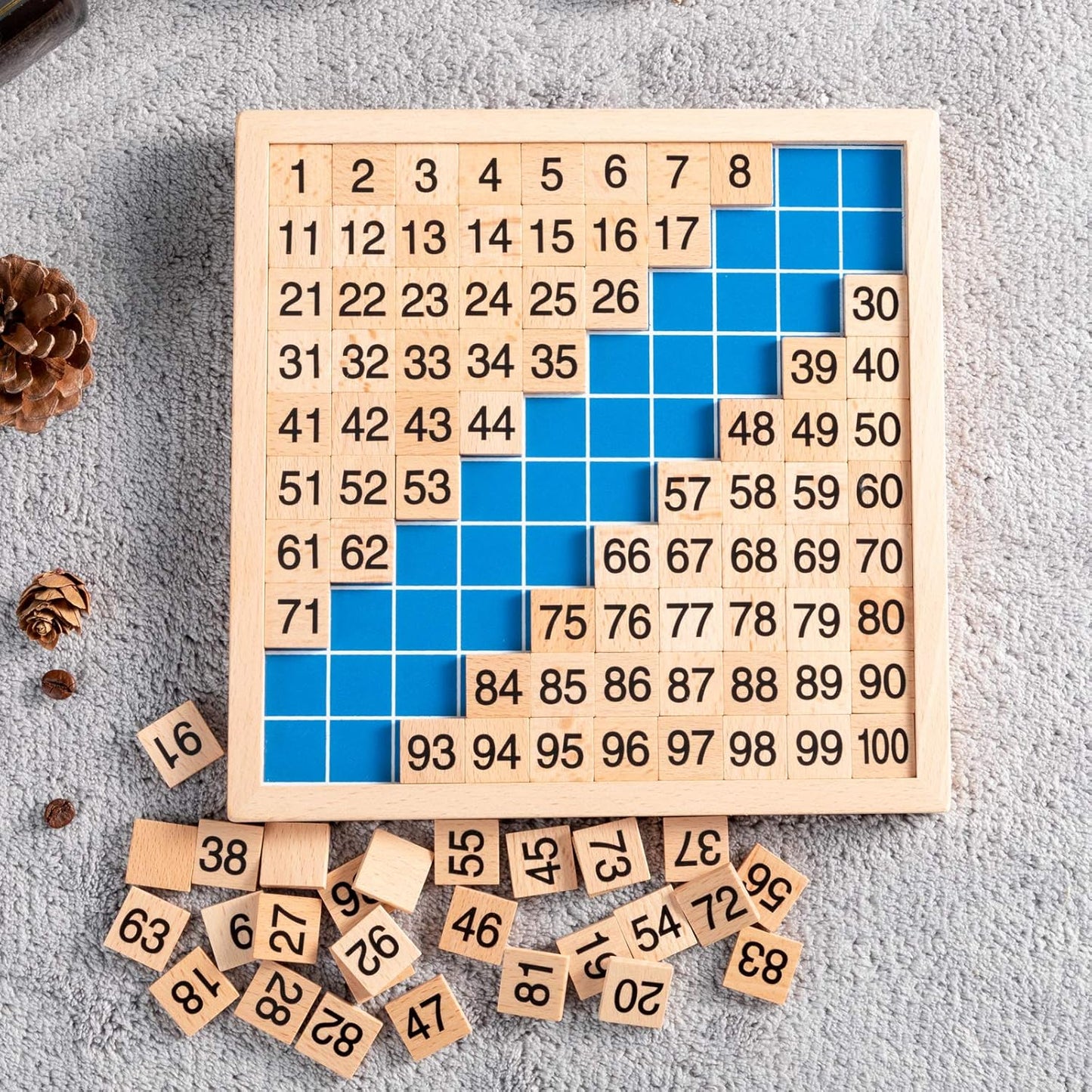 Wooden Math Learning Board Toy, Montessori 1-100 Consecutive Numbers Wooden Hundred Digital Board, Educational Game for Kids with Storage Bag