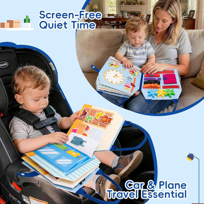 Busy Book for Toddlers - Montessori Sensory Toys for Boys & Girls Preschool Learning, 8-Page Felt Quiet Activity Board for Fine Motor Skills, Travel Toys for Airplane Car Games (Farm Animals)