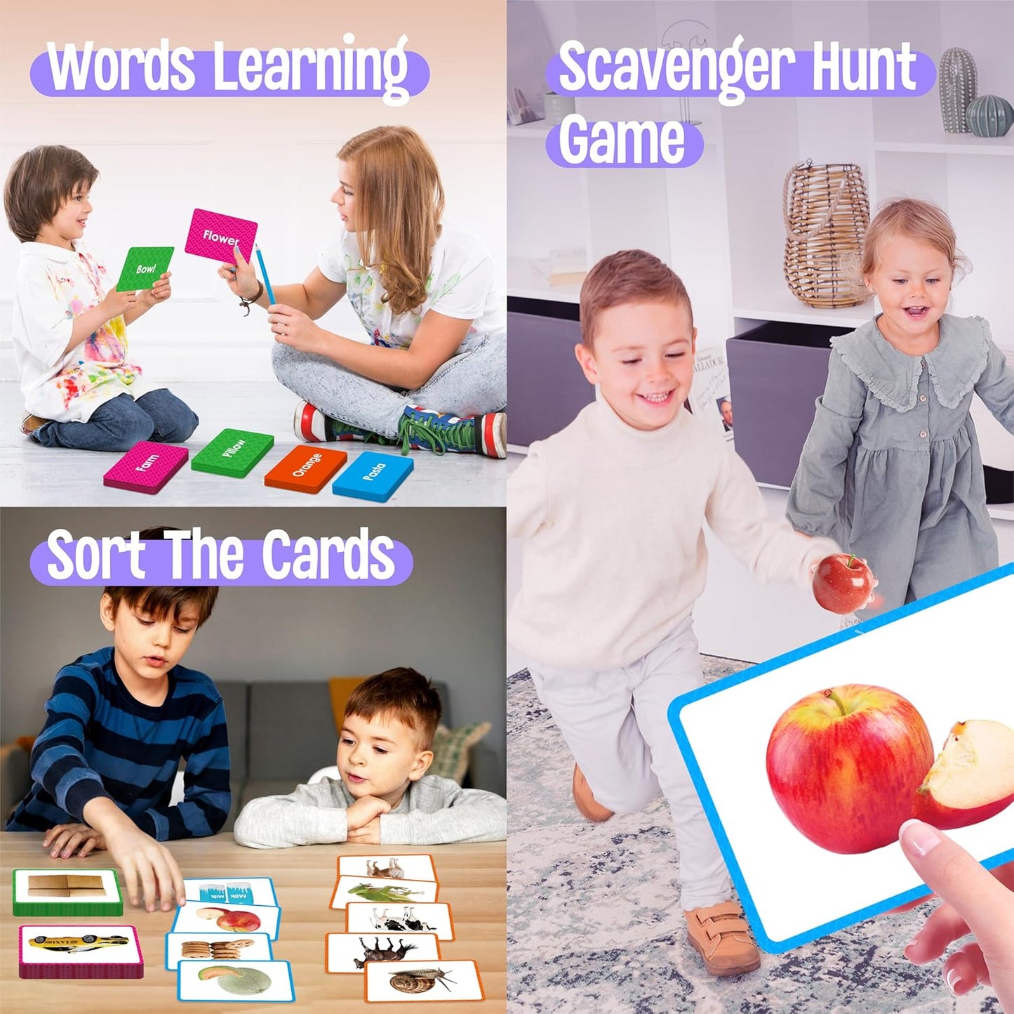 140 Noun Picture-Word Cards, Picture Flashcards Language Builder Visual Aid Speech Development Tool for Autism, ESL Teaching Material Non-Verbal Vocabulary Builder for Children, Kids, Adults (Level 2)