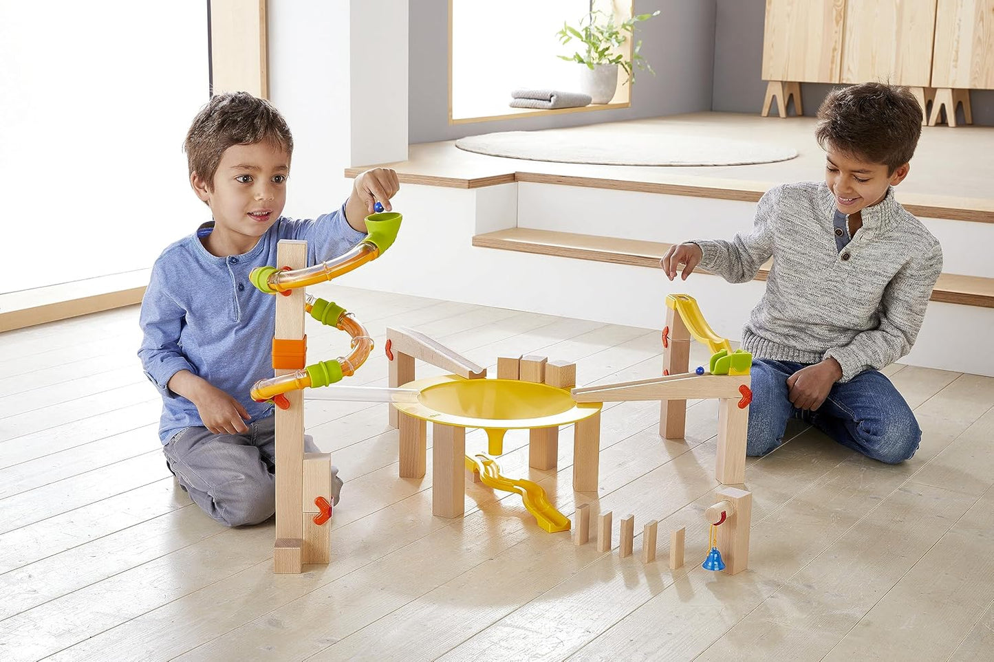 HABA Wooden Marble Run Ball Track Building Set for 4-10 Year Olds, STEM Toy with 49-Piece Wooden Track and Marbles, Montessori Toys for 4 Year Olds