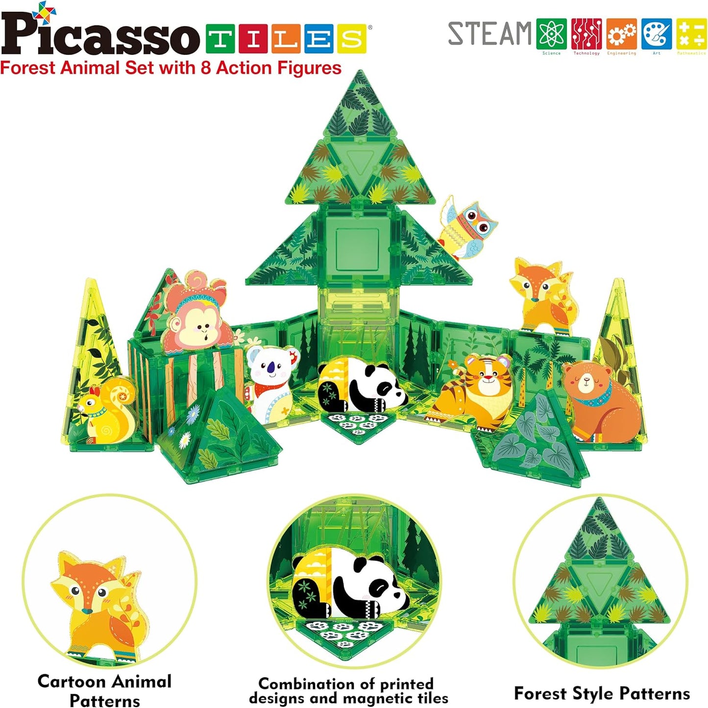 PicassoTiles Magnet Tiles Magnetic Building Blocks Aquarium Marine Animal Theme Set with 8 Character Action Figures Shark Crab Turtle STEM Toys Construction Preschool Toddlers Kids Boys Girls 3+ PTQ15