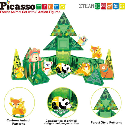 PicassoTiles Magnet Tiles Magnetic Building Blocks Aquarium Marine Animal Theme Set with 8 Character Action Figures Shark Crab Turtle STEM Toys Construction Preschool Toddlers Kids Boys Girls 3+ PTQ15