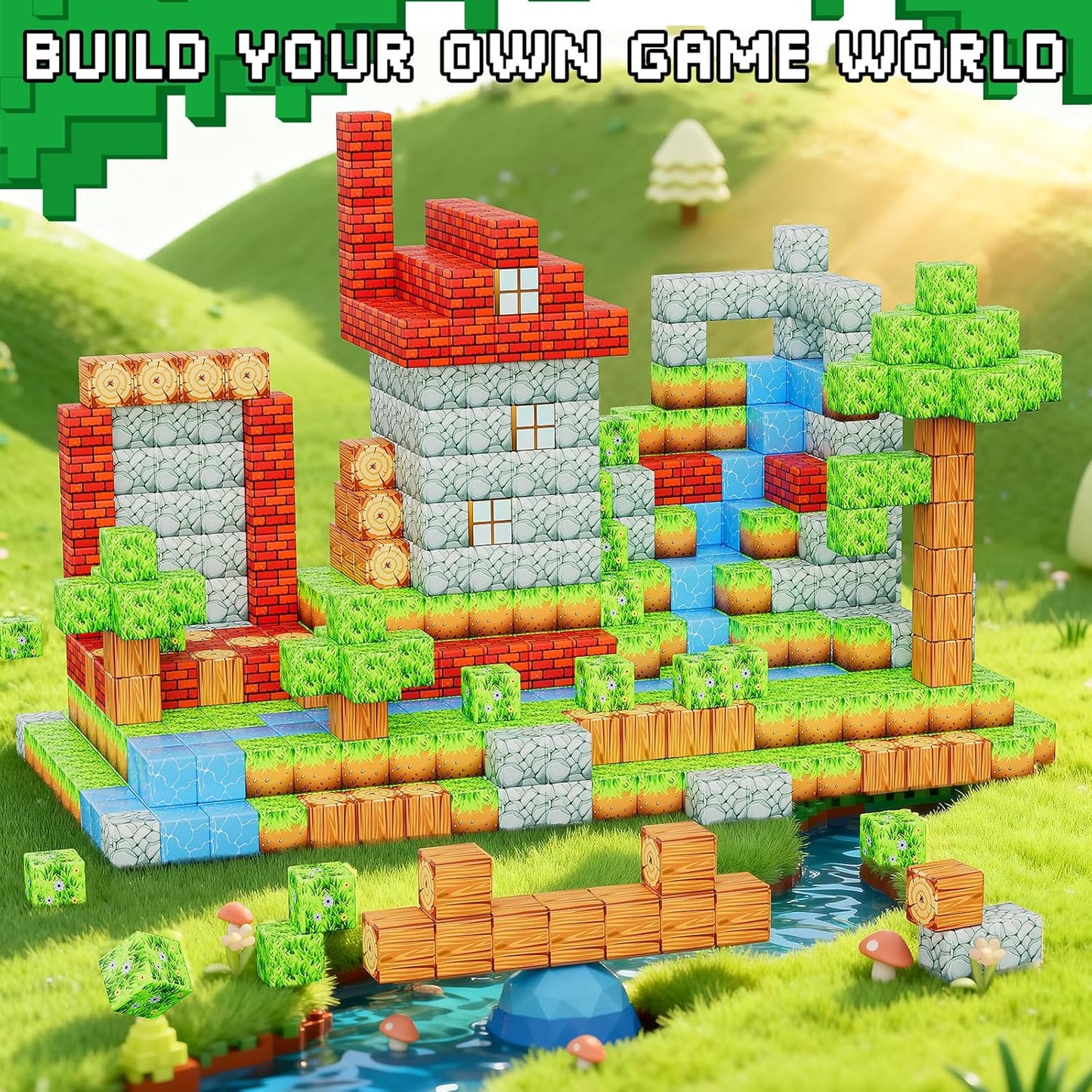 Magnetic Blocks 103PCS 1 inch Magnetic Building Blocks, Magnet Tiles Stacking Cubes Toy for Kids Build Forest World Set, STEM Game Toys for Boys Girls Age 3 4 5 6 7 8 Year Old Christmas Birthday Gifts