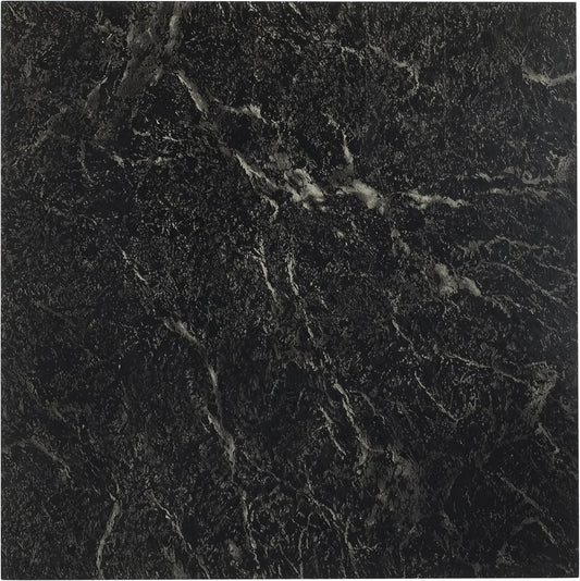 Nexus Self Adhesive 12-Inch Vinyl Floor Tiles, 20 Tiles - 12" x 12", Black w/White Vein Marble Pattern - Peel & Stick, DIY Flooring for Kitchen, Dining Room, Bedrooms & Bathrooms by Achim Home Decor