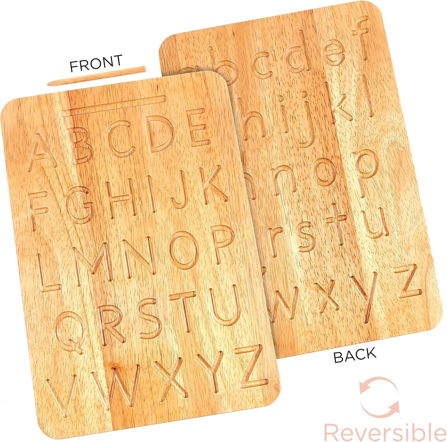 Montessori & Me Wood Alphabet Tracing Board Montessori Letters - Wooden Large Print Letters for Toddler to Preschool - Reversible Uppercase and Lowercase