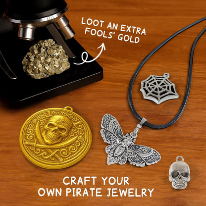 PIBEX Pirate Treasure Coins Dig Kit – Dig & Collect 16+ Ancient Metal Coin Replicas, Fool’s Gold & Pirate Charms – STEM Archaeology & Necklace Making Kit, Coin Collecting Gift Toy for Kids Ages 6+