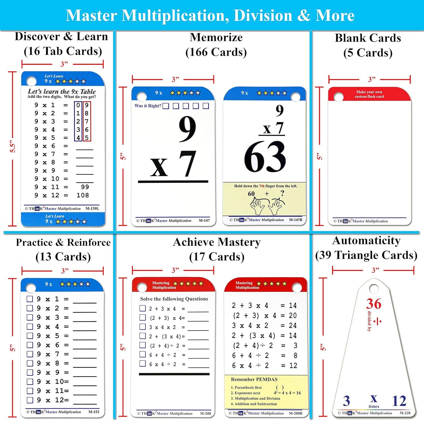 Think2Master Addition Flash Cards. Learn to Add & Subtract by Counting, Writing, Understanding & Memorizing. 260 Laminated Cards, 39 Triangle Cards, 2 Dry Erase Markers, 5 Rings & 30 Counters