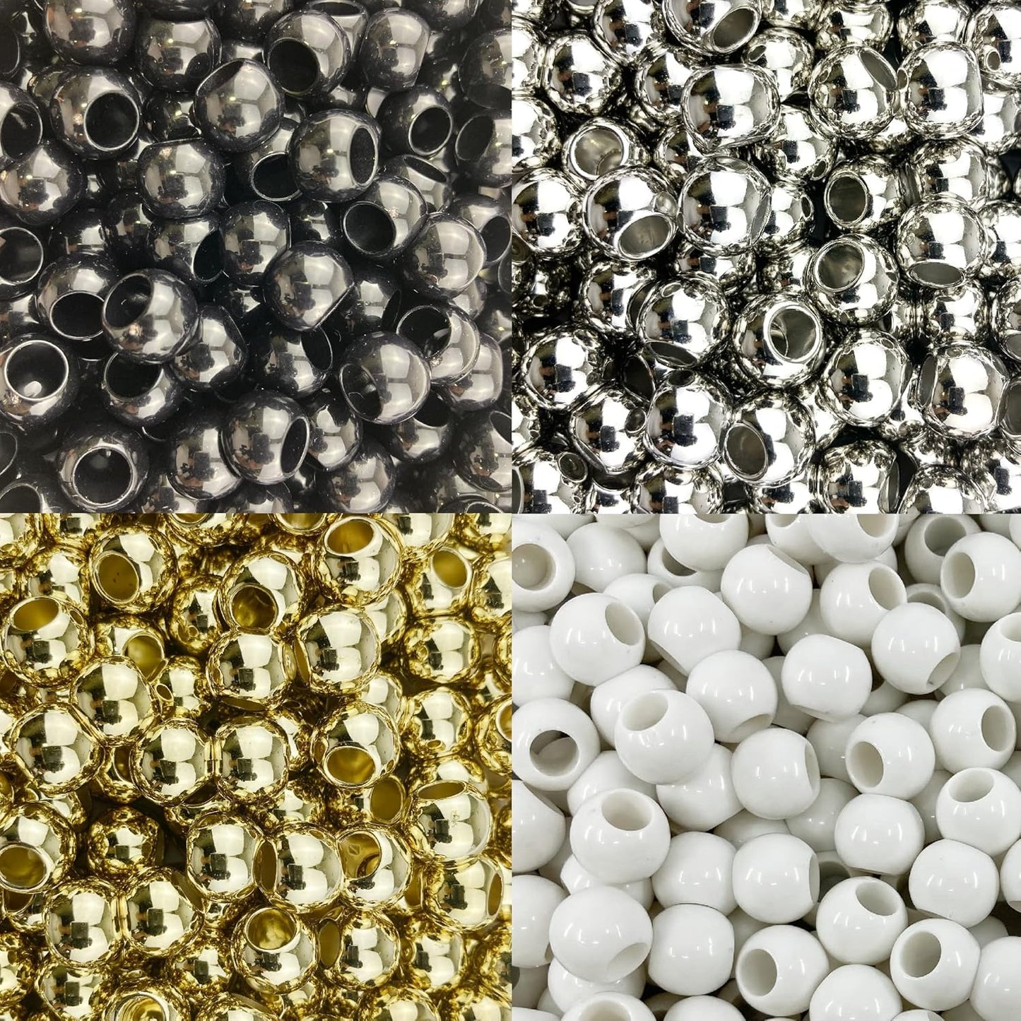 300 Acrylic Large Hole Beads for Crafts and for Hair 10mm x 12mm Acrylic Barrel Beads with 5.7mm Large Hole, Glossy Primary Assortment