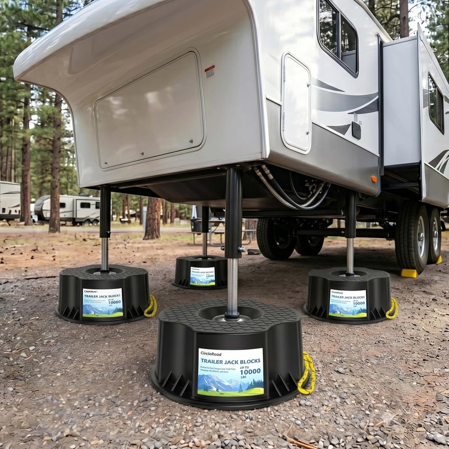 Trailer Jack Block, 1 Pack Heavy Duty Camper Jack Pads UV Resistant Up to 10,000 lbs Leveling Block for Trailer, Tongue Jack, 5th Wheels, Black